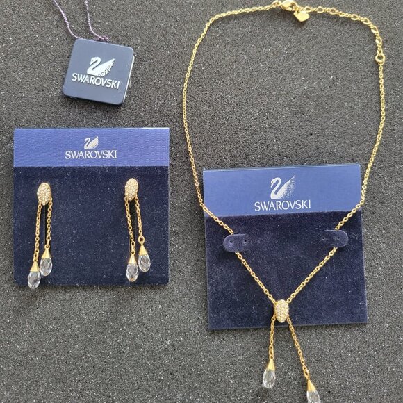 SWAROVSKI Gold-tone Crystal Jewelry Set (Necklace + Earrings) *EXCELLENT COND.* - Picture 1 of 7